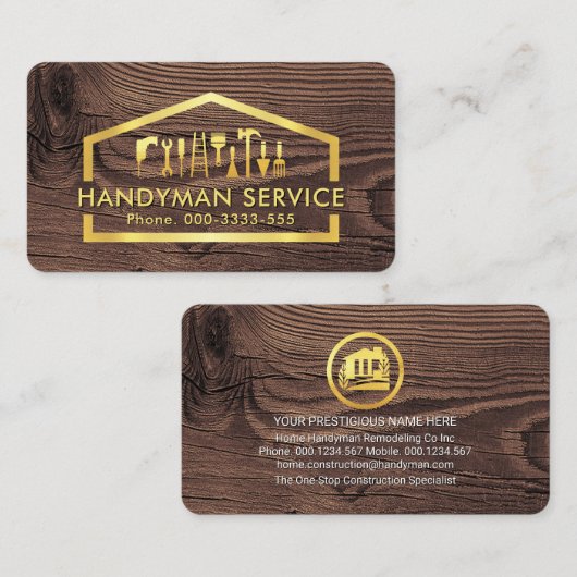 Gold Handyman Tools In Building Frame Visitekaartje (Voorkant / Achterkant)