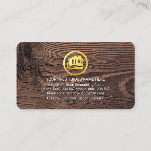 Gold Handyman Tools In Building Frame Visitekaartje (Achterkant)
