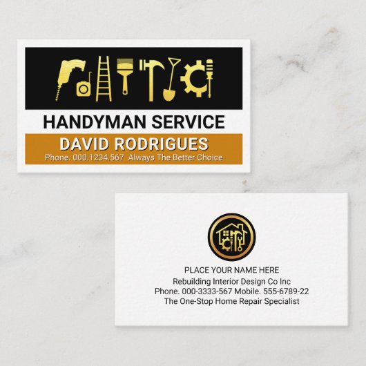 Gold Handyman Tools Layers Visitekaartje (Voorkant / Achterkant)