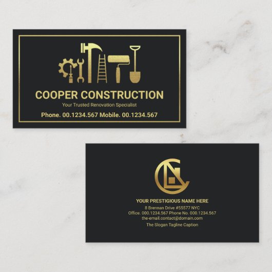 Gold Handyman Tools Letter C Logo, Contractor  Visitekaartje (Voorkant / Achterkant)