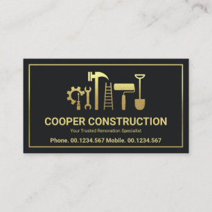 Gold Handyman Tools Letter C Logo, Contractor Visitekaartje