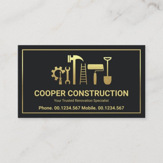 Gold Handyman Tools Letter C Logo, Contractor  Visitekaartje (Voorkant)