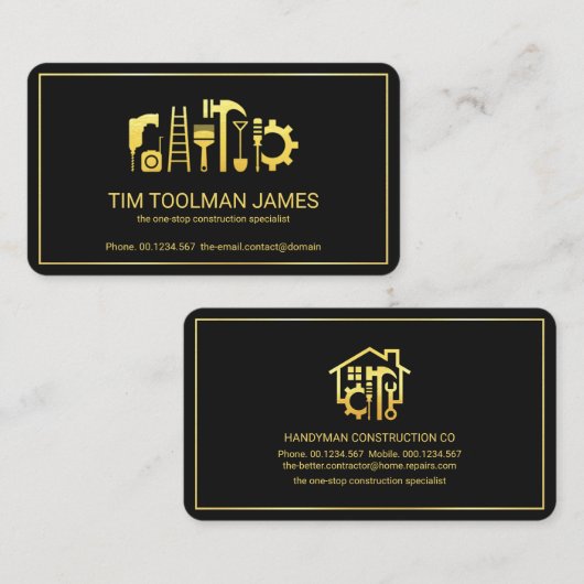 Gold Handyman Tools Lijst Aannemer Visitekaartje (Voorkant / Achterkant)
