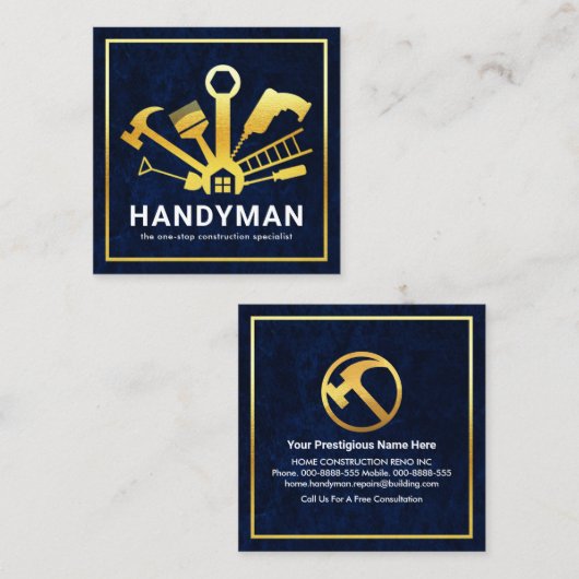 Gold Handyman Tools Lijst Vierkante Visitekaartje (Voorkant / Achterkant)