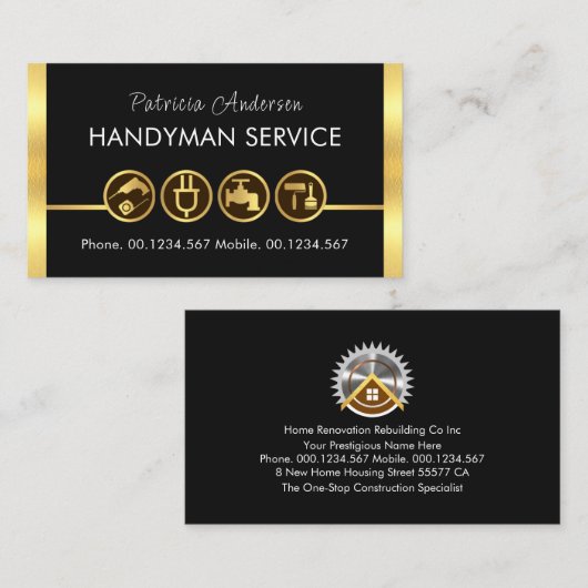 Gold Handyman Tools Line Visitekaartje (Voorkant / Achterkant)