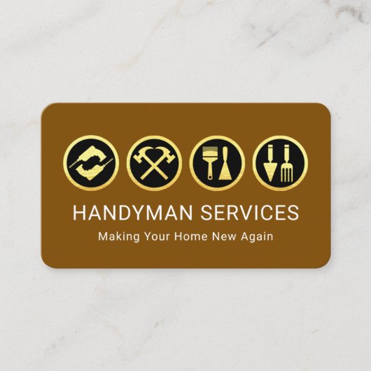 Gold Handyman Tools On Brown Layer Visitekaartje (Voorkant)