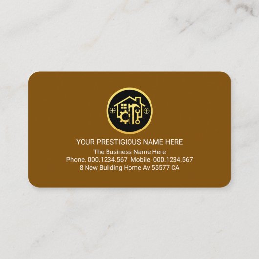 Gold Handyman Tools On Brown Layer Visitekaartje (Achterkant)
