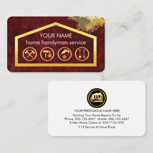 Gold Handyman Tools On Building Frame Visitekaartje (Voorkant / Achterkant)