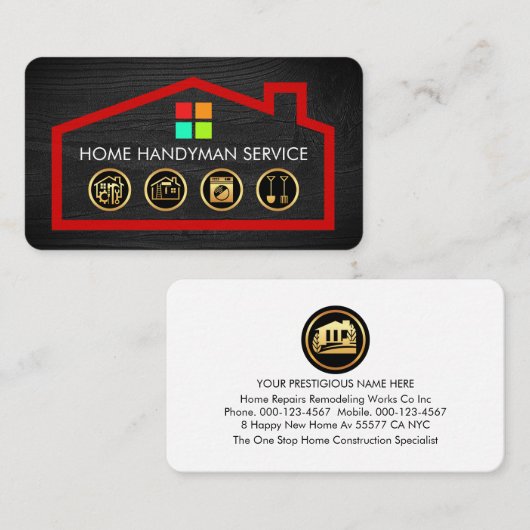 Gold Handyman Tools On Building Frame Visitekaartje (Voorkant / Achterkant)