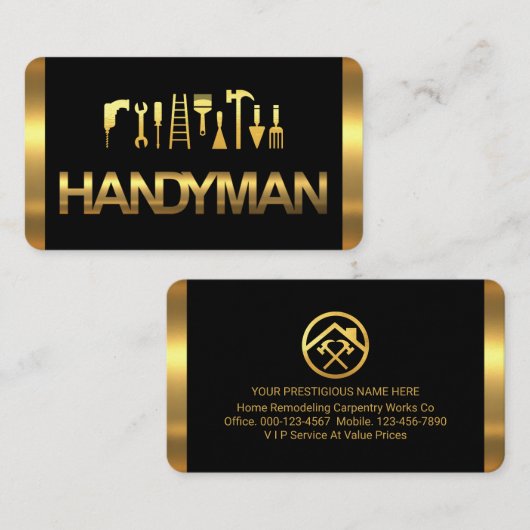 Gold Handyman Tools On Gold Layers Visitekaartje (Voorkant / Achterkant)