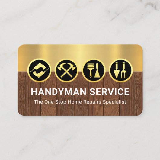 Gold Handyman Tools On Gold Timber Layers Visitekaartje (Voorkant)