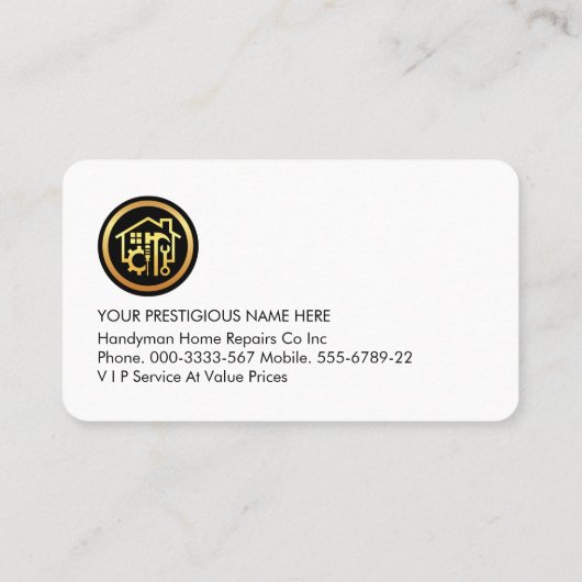Gold Handyman Tools On Rooftop Visitekaartje (Achterkant)