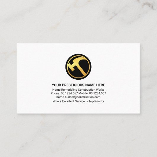 Gold Handyman Tools Roof Star Placard Visitekaartje (Achterkant)