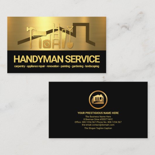 Gold Handyman Tools Rooftop Visitekaartje (Voorkant / Achterkant)