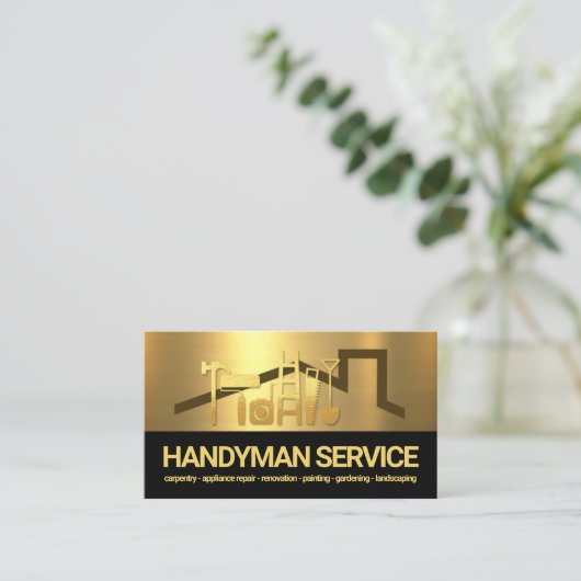 Gold Handyman Tools Rooftop Visitekaartje (Staand voorkant)
