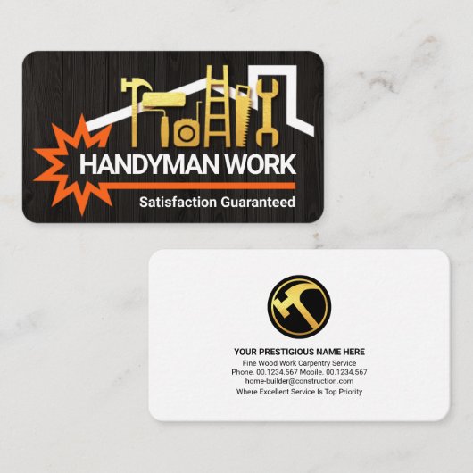 Gold Handyman Tools Timber Wood Rooftop Visitekaartje (Voorkant / Achterkant)