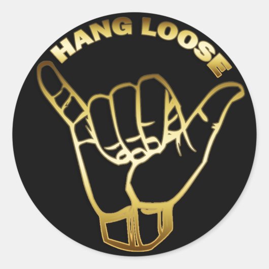 GOLD HANG LOOSE SIGN RONDE STICKER (Voorkant)