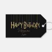 Gold Hanging Lettering in Black Happy Birthday Cadeaulabel (Voorkant (Horizontaal))
