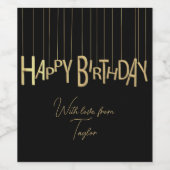 Gold Hanging Lettering in Black Happy Birthday Wijn Etiket (Enkel label)