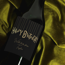 Gold Hanging Lettering in Black Happy Birthday Wijn Etiket