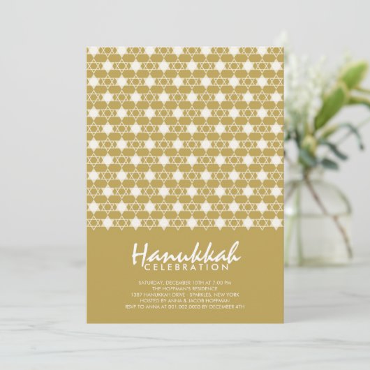 Gold Hanukkah Stars van David Pattern Holiday Part Kaart (Staand voorkant)