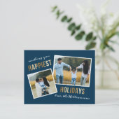 Gold Happiest Feestdagen Script Kerstfoto (Staand voorkant)