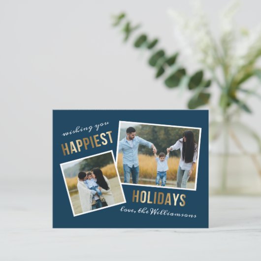 Gold Happiest Feestdagen Script Kerstfoto (Staand voorkant)