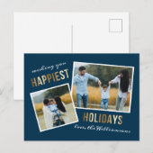 Gold Happiest Feestdagen Script Kerstfoto (Voorkant / Achterkant)