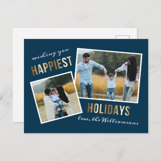 Gold Happiest Feestdagen Script Kerstfoto (Voorkant / Achterkant)