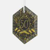 Gold Happy 50e bruiloft Jubileum Glas Ornament (Voorkant links)