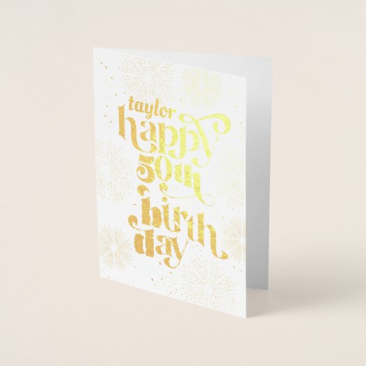 Gold Happy 50th Birthday met Wenskaart naam Folie Kaarten (Voorkant)