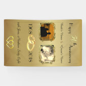 Gold Happy 50th Jubileum Gepersonaliseerde foto Spandoek (Horizontaal)