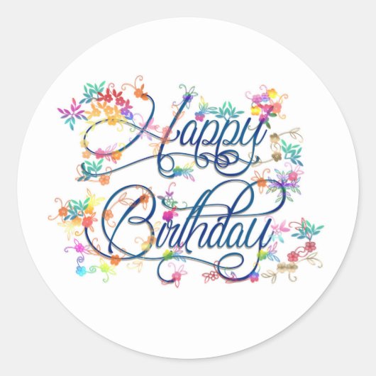Gold Happy Birthday Classic Round Sticker (Voorkant)