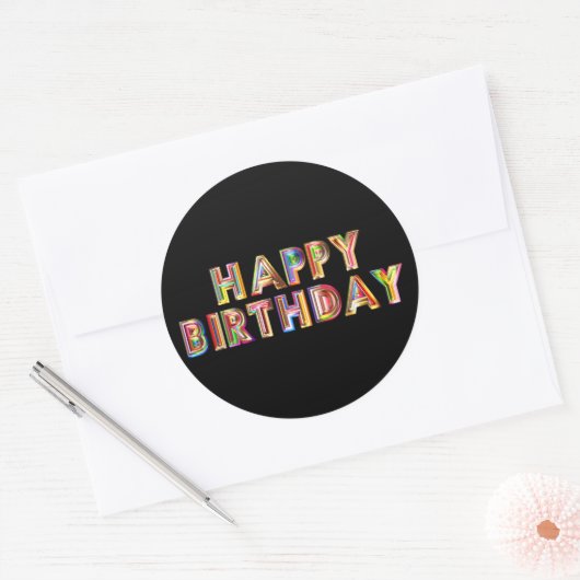 Gold Happy Birthday Ronde Sticker (Envelop)