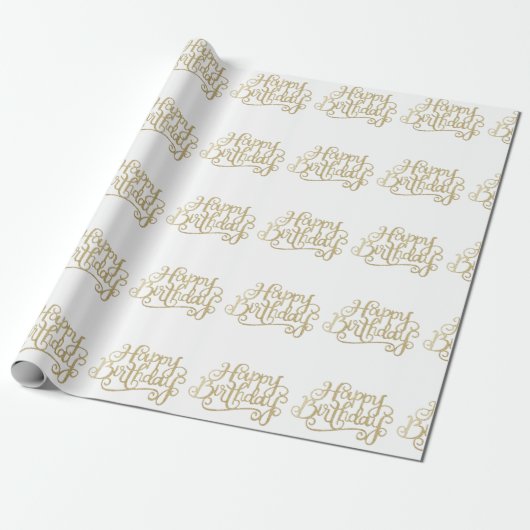 Gold Happy Birthday Wrapping Paper Cadeaupapier (Uitgerold)