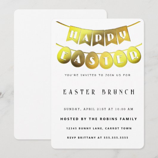 Gold Happy Easter-uitnodiging Kaart (Voorkant / Achterkant)