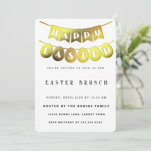 Gold Happy Easter-uitnodiging Kaart (Staand voorkant)