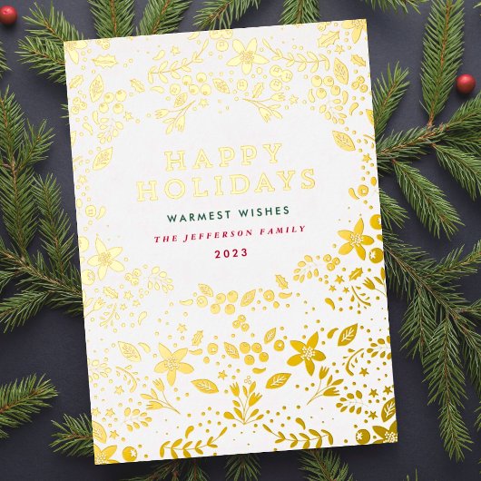 Gold Happy Holiday Florals Folie Holiday Kaart