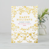 Gold Happy Holiday Florals Folie Holiday Kaart (Staand Voorkant)