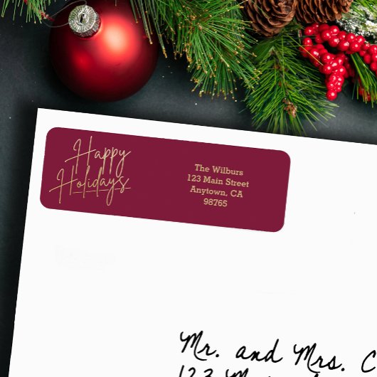 Gold Happy Holidays Cranberry Return Address Etiket
