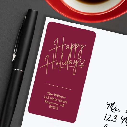 Gold Happy Holidays Cranberry Return Address Etiket
