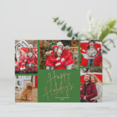 Gold Happy Holidays Five Photos Green Feestdagenkaart (Staand voorkant)