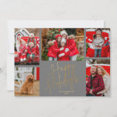 Gold Happy Holidays Five Photos Grey Feestdagenkaart (Voorkant)