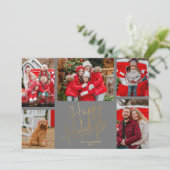 Gold Happy Holidays Five Photos Grey Feestdagenkaart (Staand voorkant)