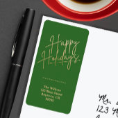 Gold Happy Holidays Green Return Address Etiket