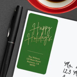 Gold Happy Holidays Green Return Address Etiket