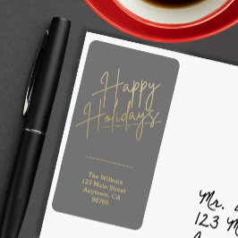 Gold Happy Holidays on Grey Return Address Etiket