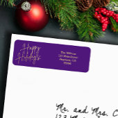 Gold Happy Holidays Purple Return Address Etiket