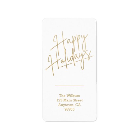 Gold Happy Holidays Return Address Etiket (Voorkant)