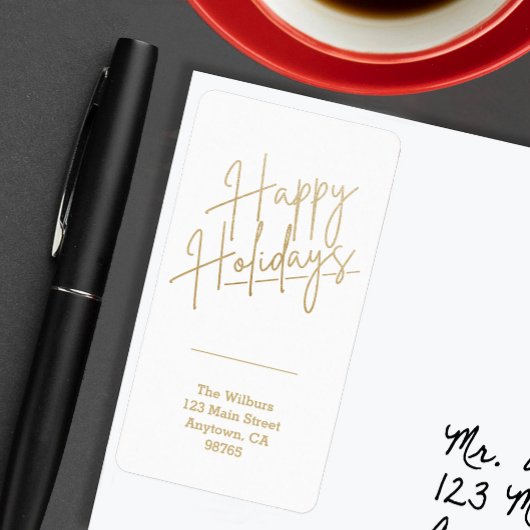 Gold Happy Holidays Return Address Etiket